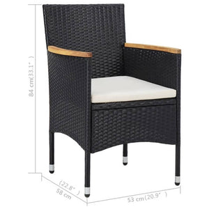 3-tlg. Garten-Essgruppe Schwarz Poly Rattan und Akazienholz