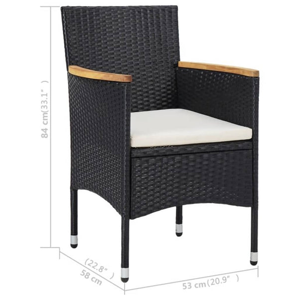 3-tlg. Garten-Essgruppe Schwarz Poly Rattan und Akazienholz