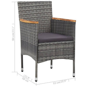 3-tlg. Garten-Essgruppe Grau Poly Rattan und Akazienholz