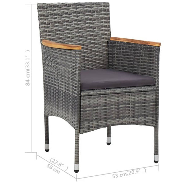 3-tlg. Garten-Essgruppe Grau Poly Rattan und Akazienholz