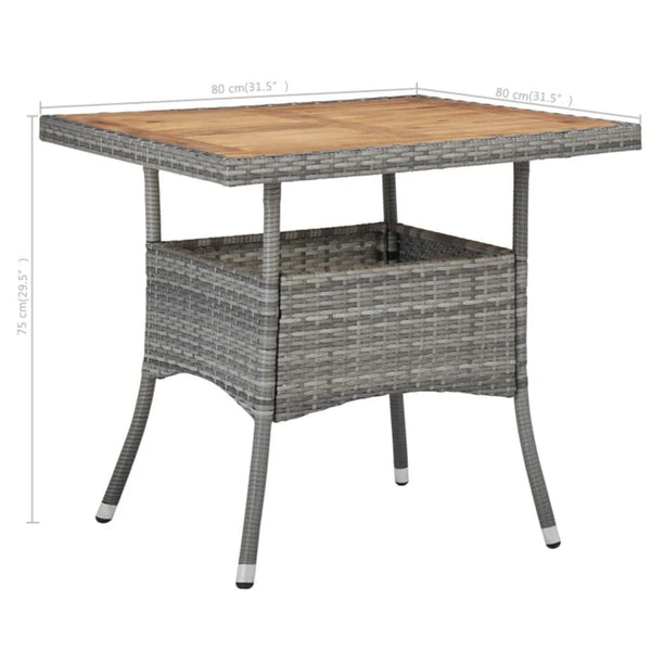 3-tlg. Garten-Essgruppe Grau Poly Rattan und Akazienholz