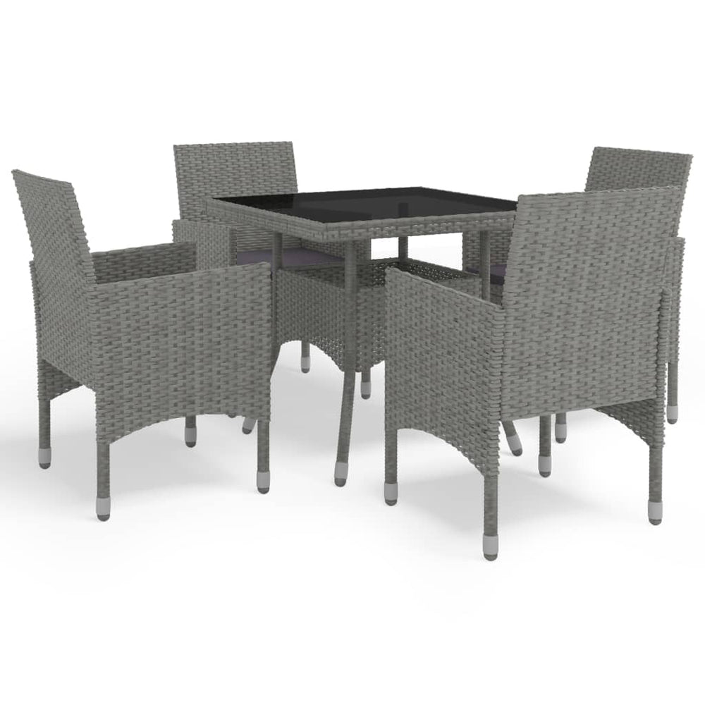 5-tlg. Garten-Essgruppe Grau Poly Rattan und Glas