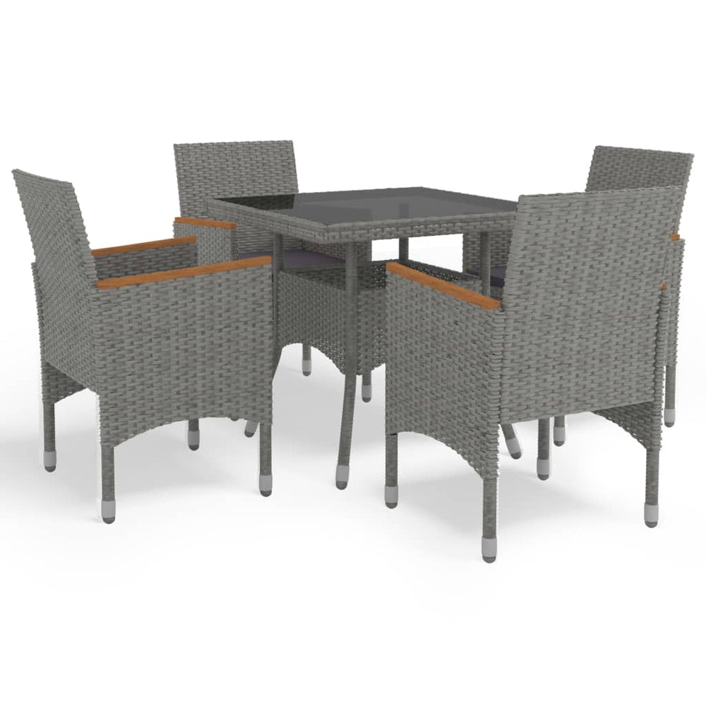 5-tlg. Garten-Essgruppe Grau Poly Rattan und Akazienholz