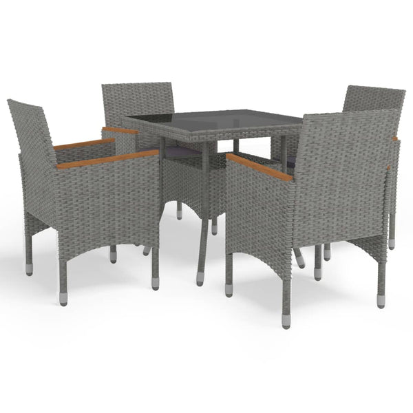 5-tlg. Garten-Essgruppe Grau Poly Rattan und Akazienholz