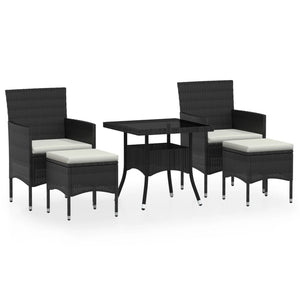 5-tlg. Garten-Essgruppe Poly Rattan und Hartglas Schwarz