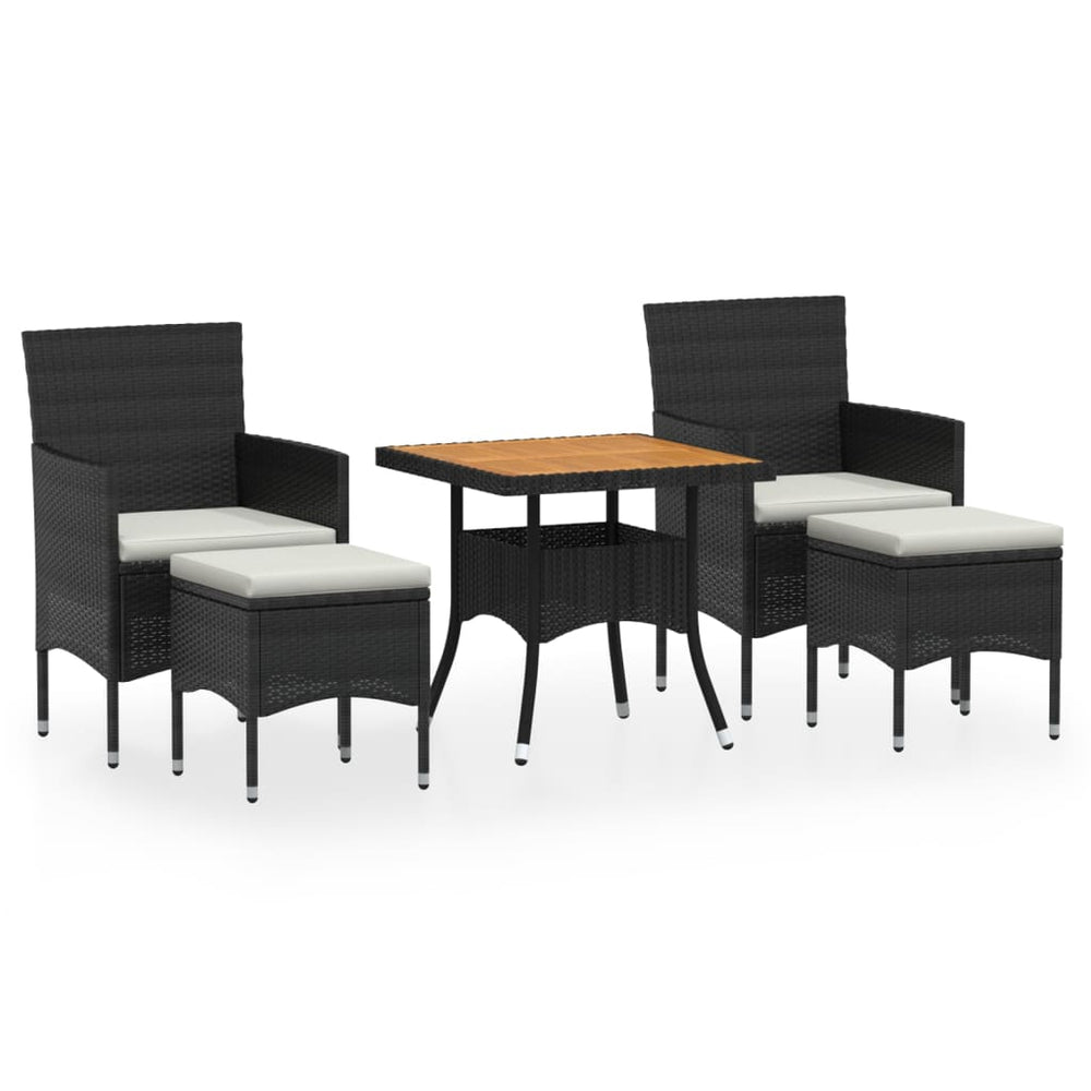 5-tlg. Garten-Essgruppe Poly Rattan & Massivholz Akazie Schwarz