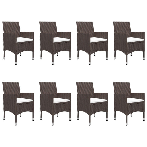 9-tlg. Garten-Essgruppe Poly Rattan und Glas Braun
