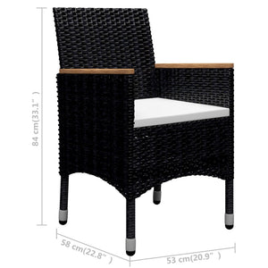 9-tlg. Garten-Essgruppe Poly Rattan und Akazienholz Schwarz