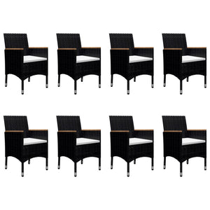 9-tlg. Garten-Essgruppe Poly Rattan und Akazienholz Schwarz