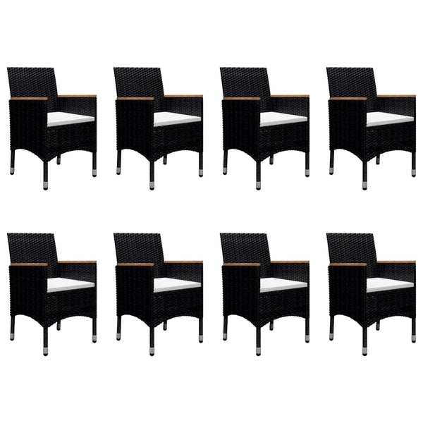 9-tlg. Garten-Essgruppe Poly Rattan und Akazienholz Schwarz