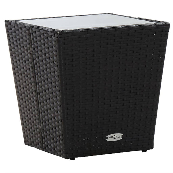 3-tlg. Bistro-Set Poly Rattan und Hartglas Schwarz