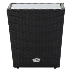 3-tlg. Bistro-Set Poly Rattan und Hartglas Schwarz