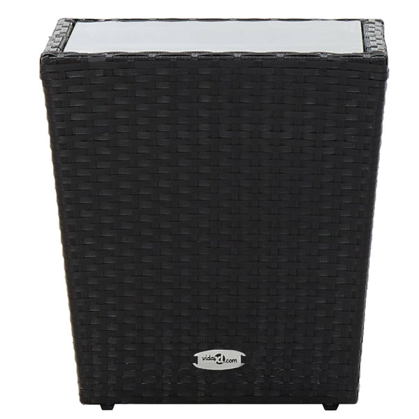 3-tlg. Bistro-Set Poly Rattan und Hartglas Schwarz