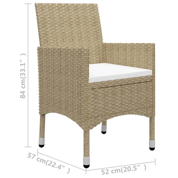 3-tlg. Bistro-Set Poly Rattan und Hartglas Beige