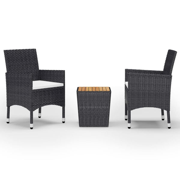 3-tlg. Bistro-Set Poly Rattan und Akazienholz Schwarz