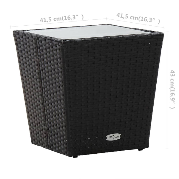 3-tlg. Bistro-Set Poly Rattan und Hartglas Schwarz