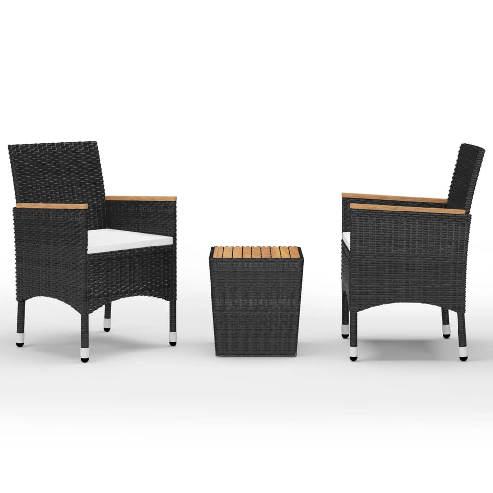 vidaXL Ensemble de bistrot 3 pièces en rotin synthétique et bois d'acacia Noir