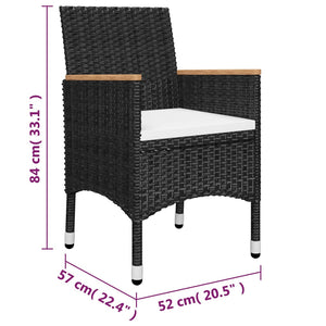 3-tlg. Bistro-Set Poly Rattan und Akazienholz Schwarz