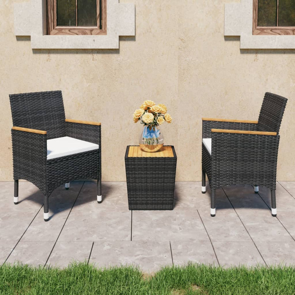 vidaXL Ensemble de bistrot 3 pièces en rotin synthétique et bois d'acacia Noir