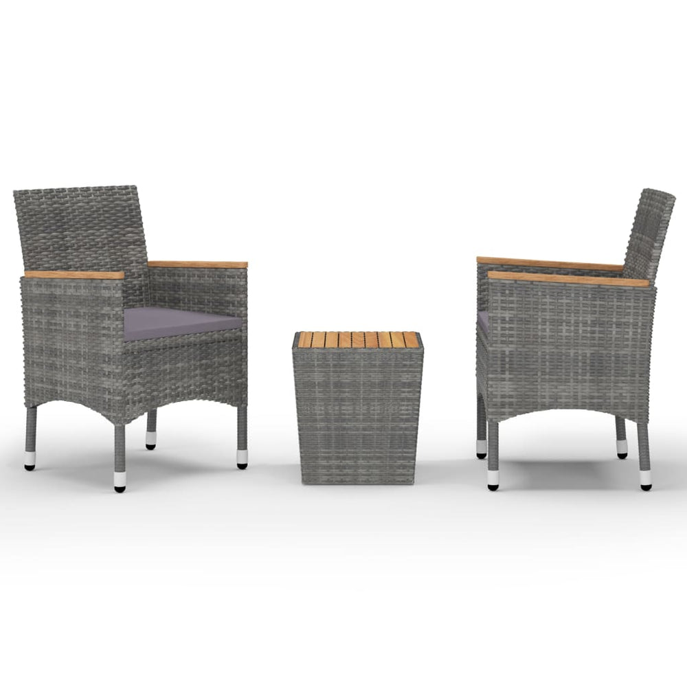 vidaXL Ensemble bistro 3 pcs en polyrotin et bois d'acacia gris