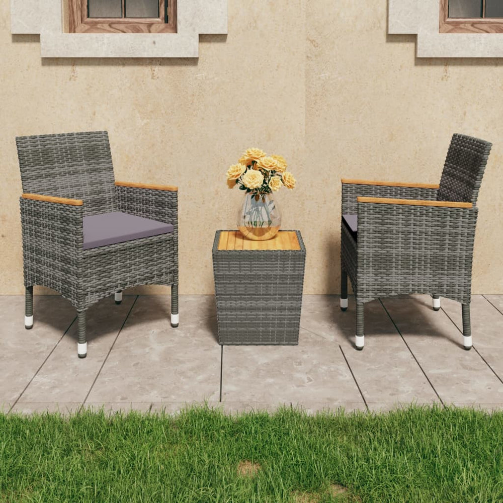 vidaXL Ensemble bistro 3 pcs en polyrotin et bois d'acacia gris