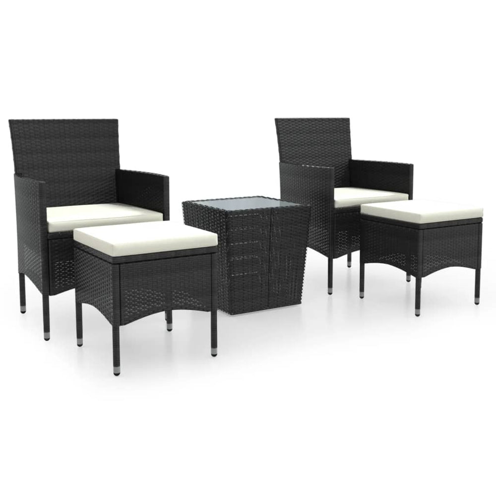 vidaXL Ensemble de bistrot de jardin 5 pcs en résine tressée et verre trempé Noir