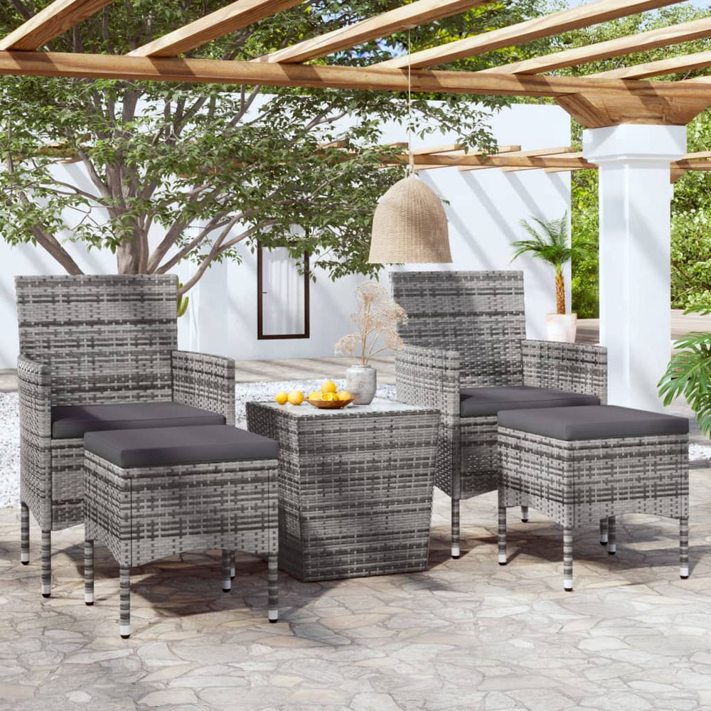 vidaXL Ensemble de bistrot de jardin 5 pièces en résine tressée et verre trempé Gris