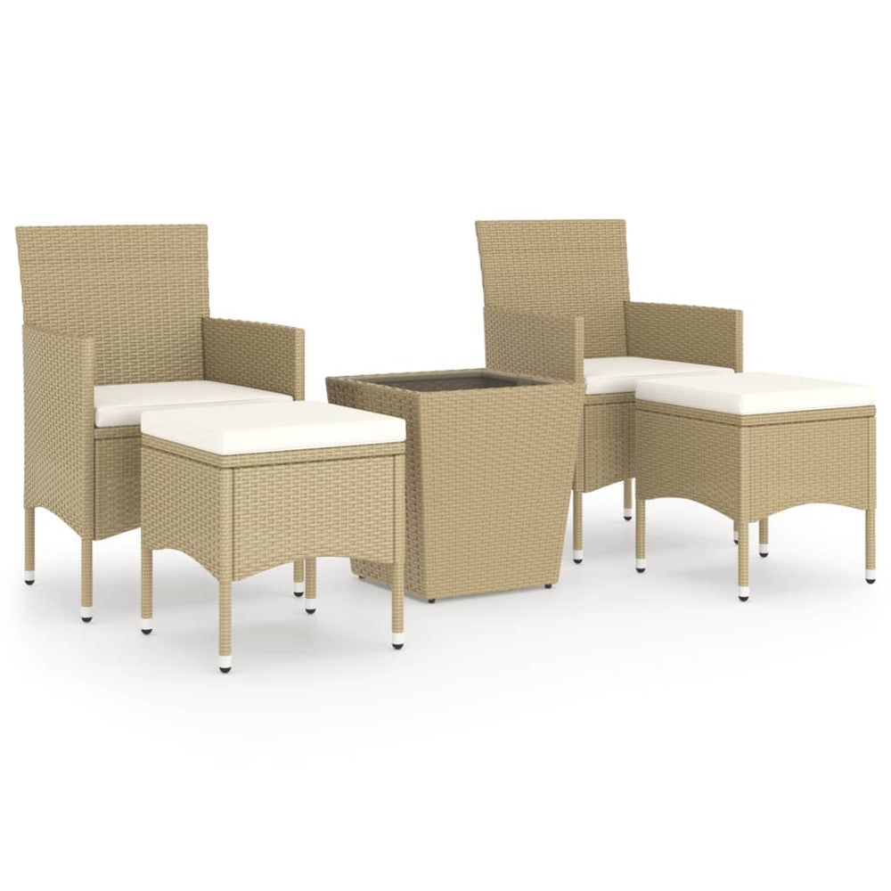 vidaXL Ensemble de bistrot de jardin 5 pcs en résine tressée et verre trempé beige