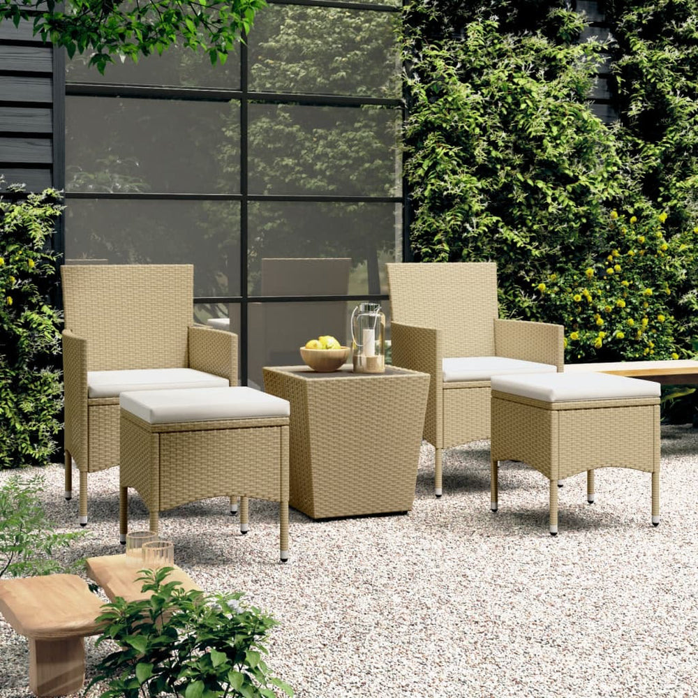 vidaXL Ensemble de bistrot de jardin 5 pcs en résine tressée et verre trempé beige