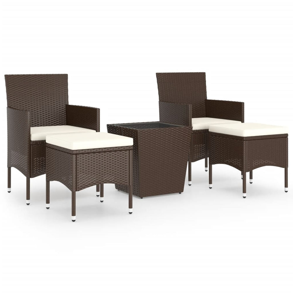 vidaXL Ensemble bistrot 5 pcs résine tressée et verre trempé Marron