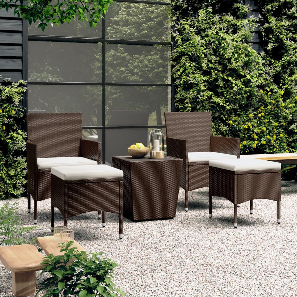 5-tlg. Bistro-Set Poly-Rattan und Hartglas Braun