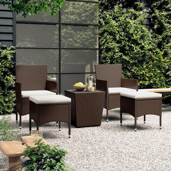 5-tlg. Bistro-Set Poly-Rattan und Hartglas Braun