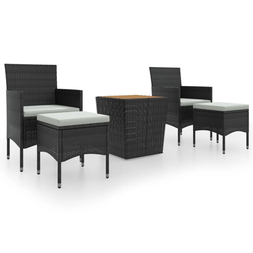 vidaXL Ensemble de bistro de jardin 5 pcs Résine tressée et bois d'acacia massif Noir