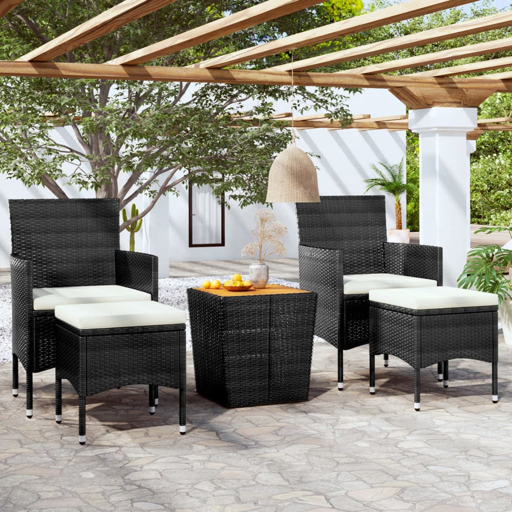 vidaXL Ensemble de bistro de jardin 5 pcs Résine tressée et bois d'acacia massif Noir