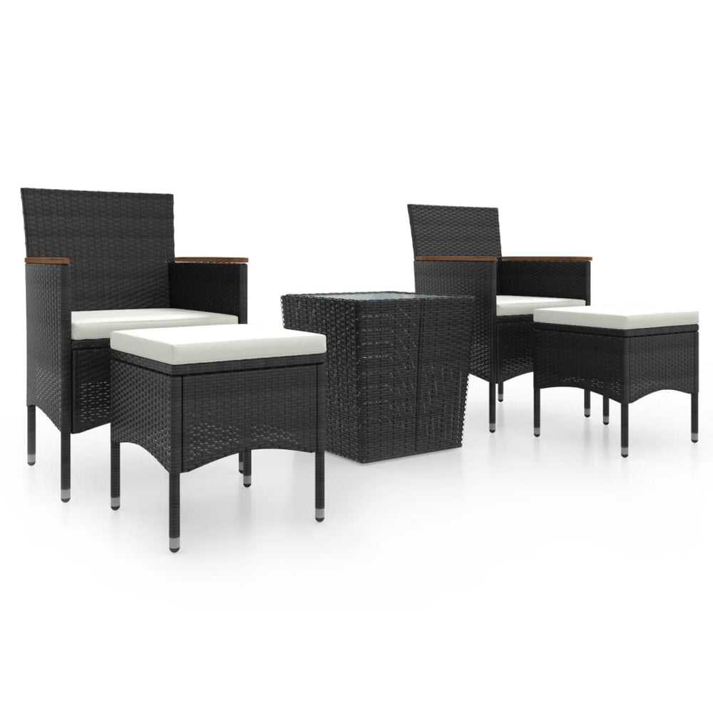 vidaXL Ensemble de bistrot de jardin 5 pcs en résine tressée et verre trempé Noir