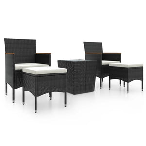 5-tlg. Garten-Bistro-Set Poly Rattan und Hartglas Schwarz