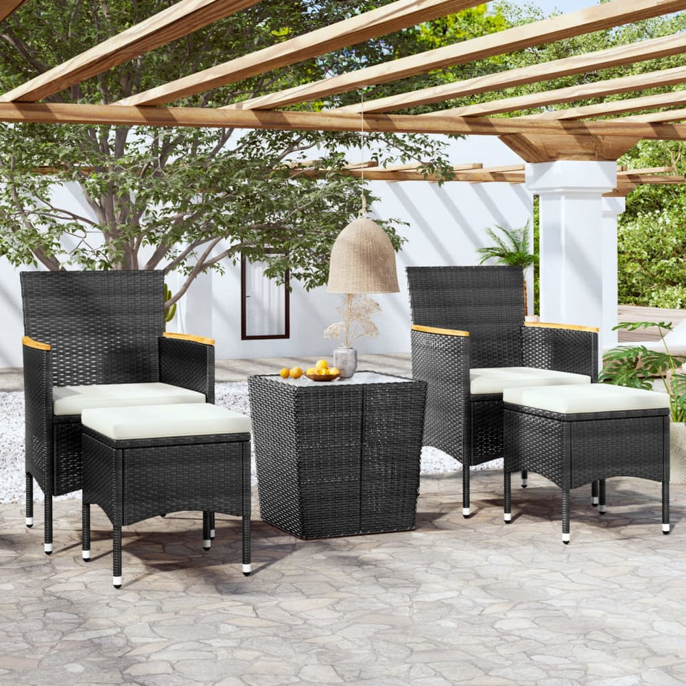vidaXL Ensemble de bistrot de jardin 5 pcs en résine tressée et verre trempé Noir