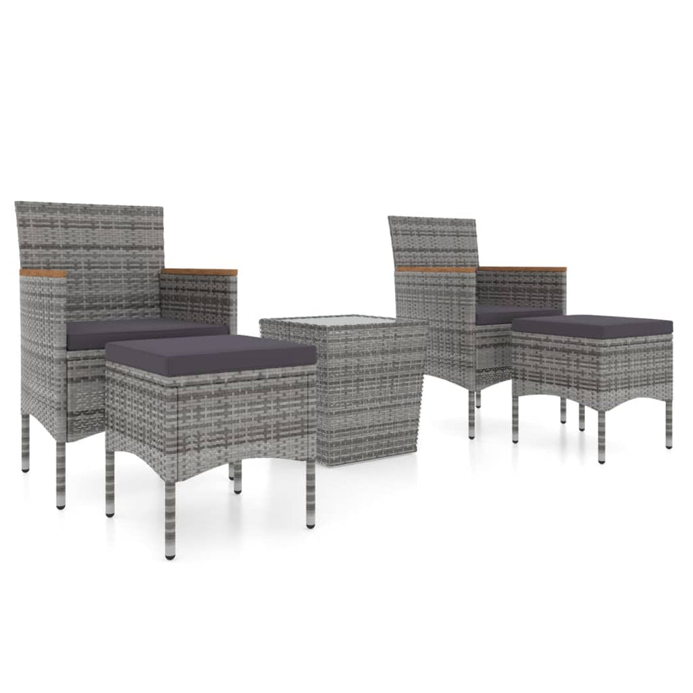 vidaXL Ensemble de bistrot de jardin 5 pièces en résine tressée et verre trempé Gris