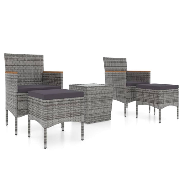 5-tlg. Garten-Bistro-Set Poly Rattan und Hartglas Grau