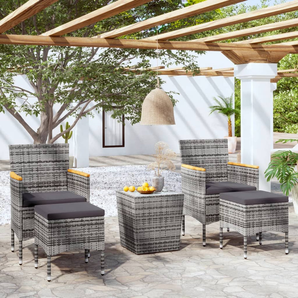 vidaXL Ensemble de bistrot de jardin 5 pièces en résine tressée et verre trempé Gris