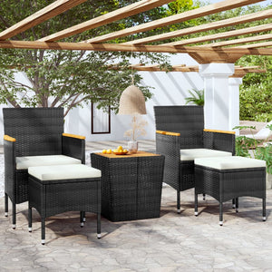 5-tlg. Garten-Bistro-Set Poly Rattan Massivholz Akazie Schwarz