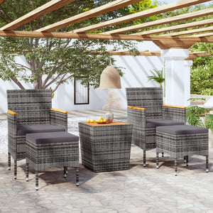 5-tlg. Garten-Bistro-Set Poly Rattan & Massivholz Akazie Grau
