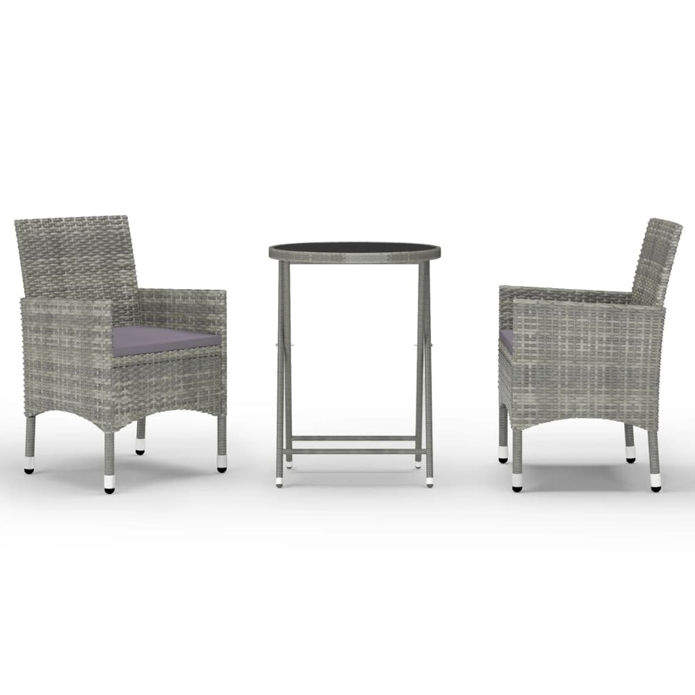 vidaXL Ensemble de bistrot 3 pièces en rotin synthétique et verre trempé Gris