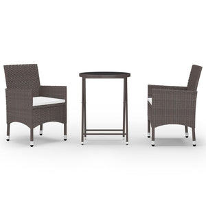 3-tlg. Bistro-Set Poly Rattan und Hartglas Braun
