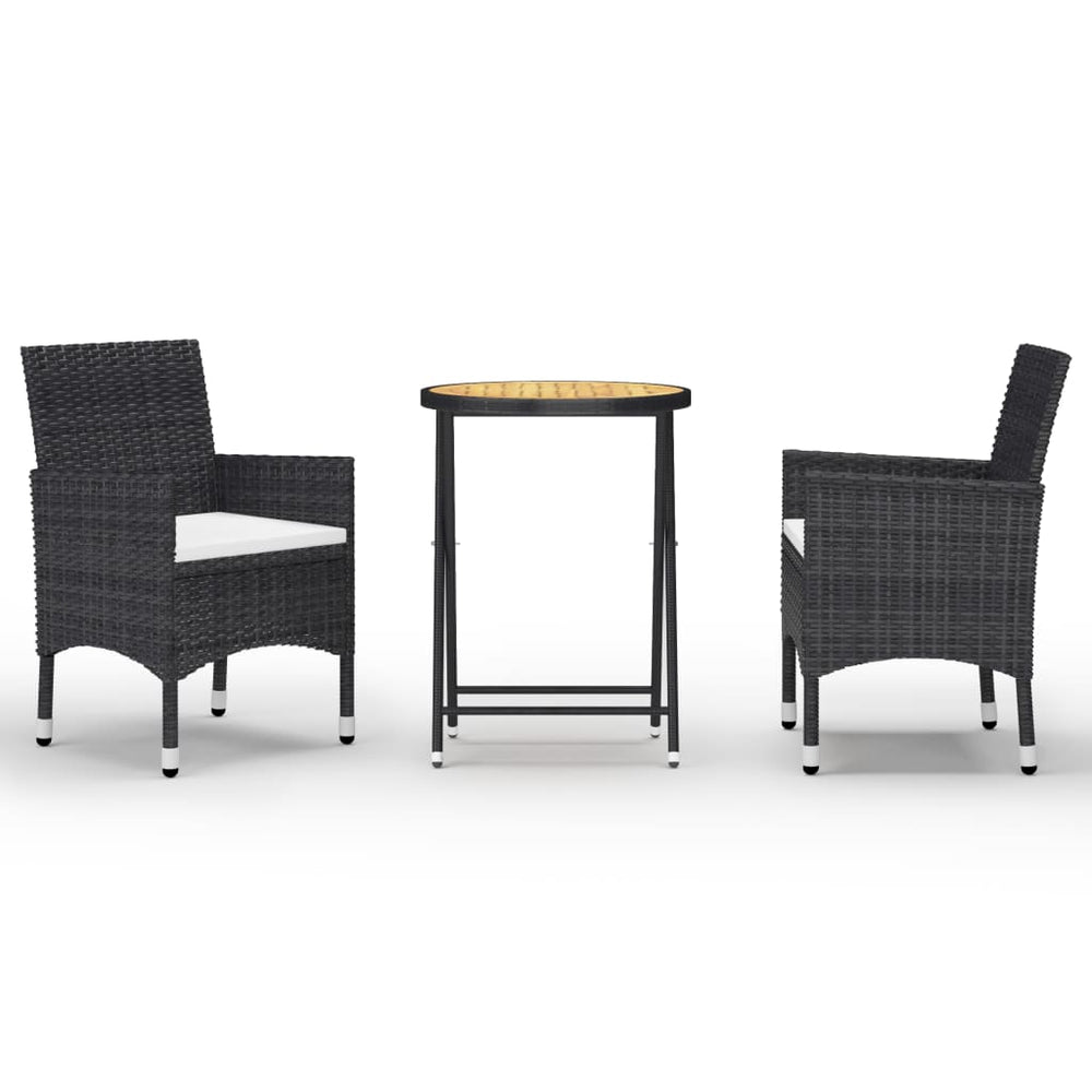 vidaXL Ensemble de bistrot 3 pièces en rotin synthétique et bois d'acacia Noir