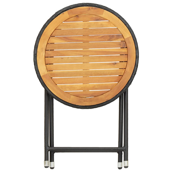 3-tlg. Bistro-Set Poly Rattan und Akazienholz Schwarz