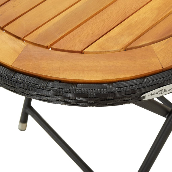 3-tlg. Bistro-Set Poly Rattan und Akazienholz Schwarz