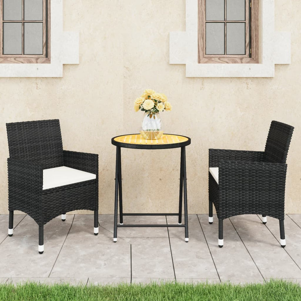 vidaXL Ensemble de bistrot 3 pièces en rotin synthétique et bois d'acacia Noir