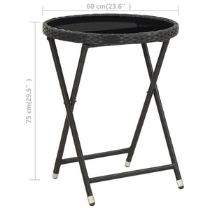 3-tlg. Bistro-Set Poly Rattan und Hartglas Schwarz