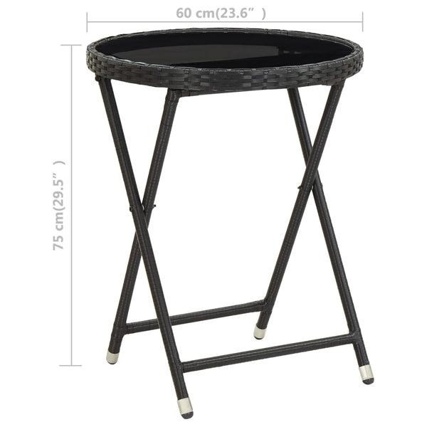 3-tlg. Bistro-Set Poly Rattan und Hartglas Schwarz